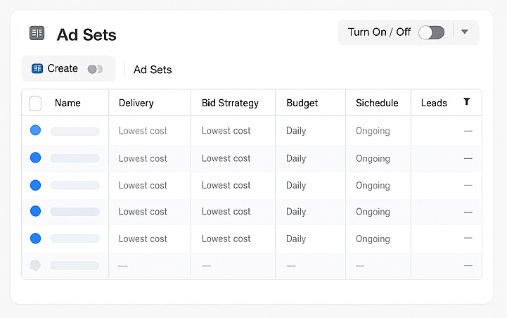 Ad sets structure mockup